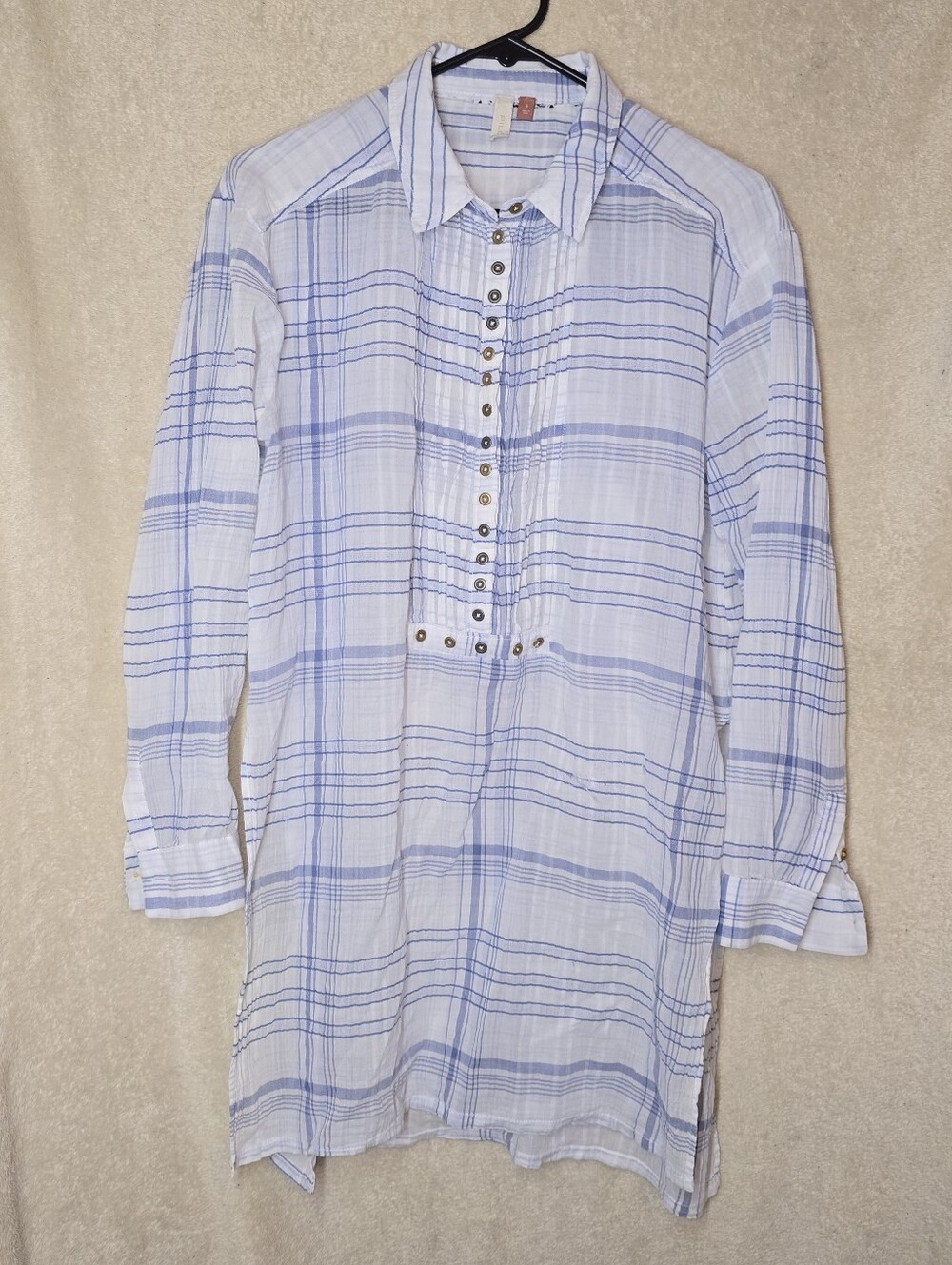 Anthropologie Pilcro and the Letterpress Blue and White Plaid Tunic Top Size Sma